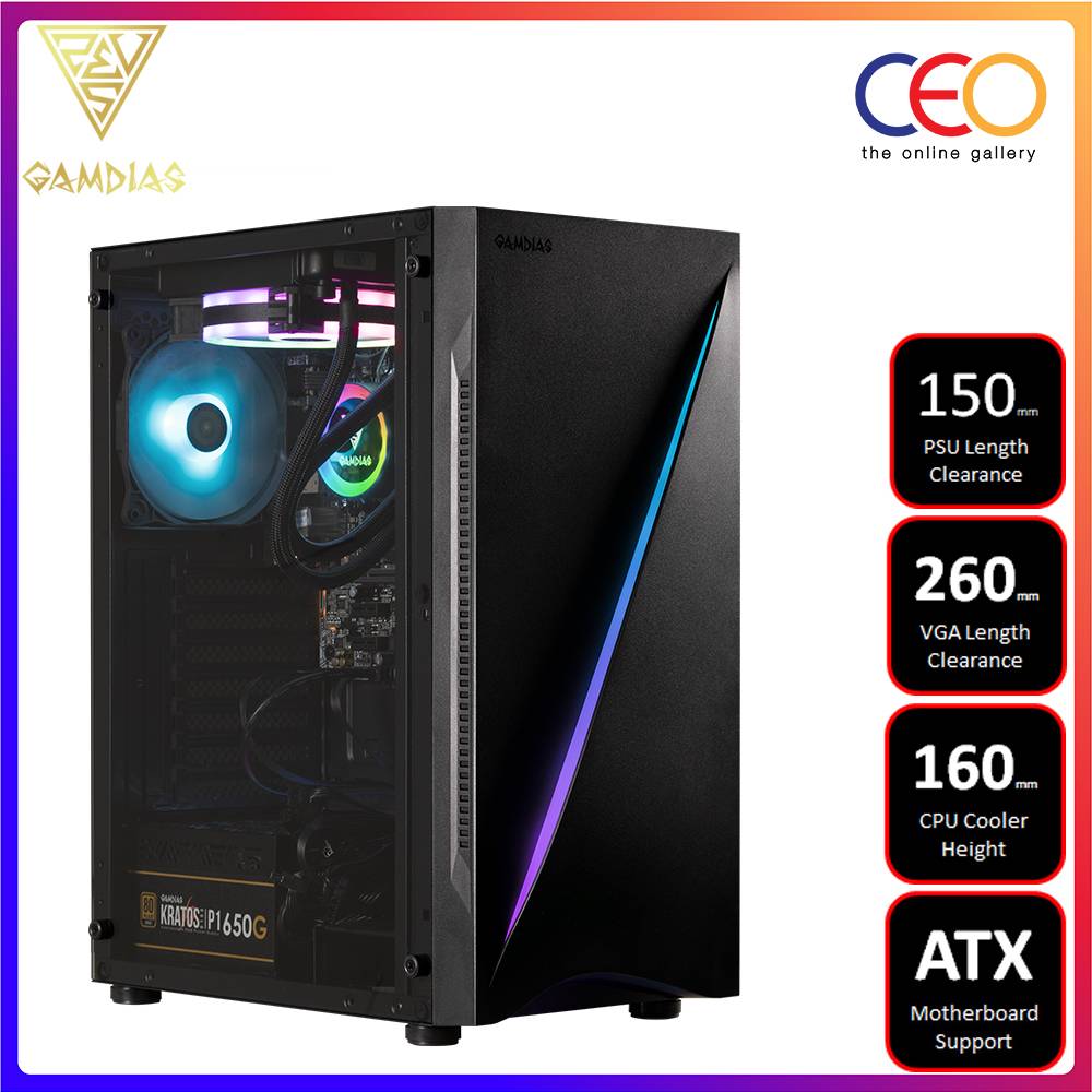 Gamdias ARGUS E5 Mid Tower PC Case RGB ATX MicroATX MiniITX Desktop